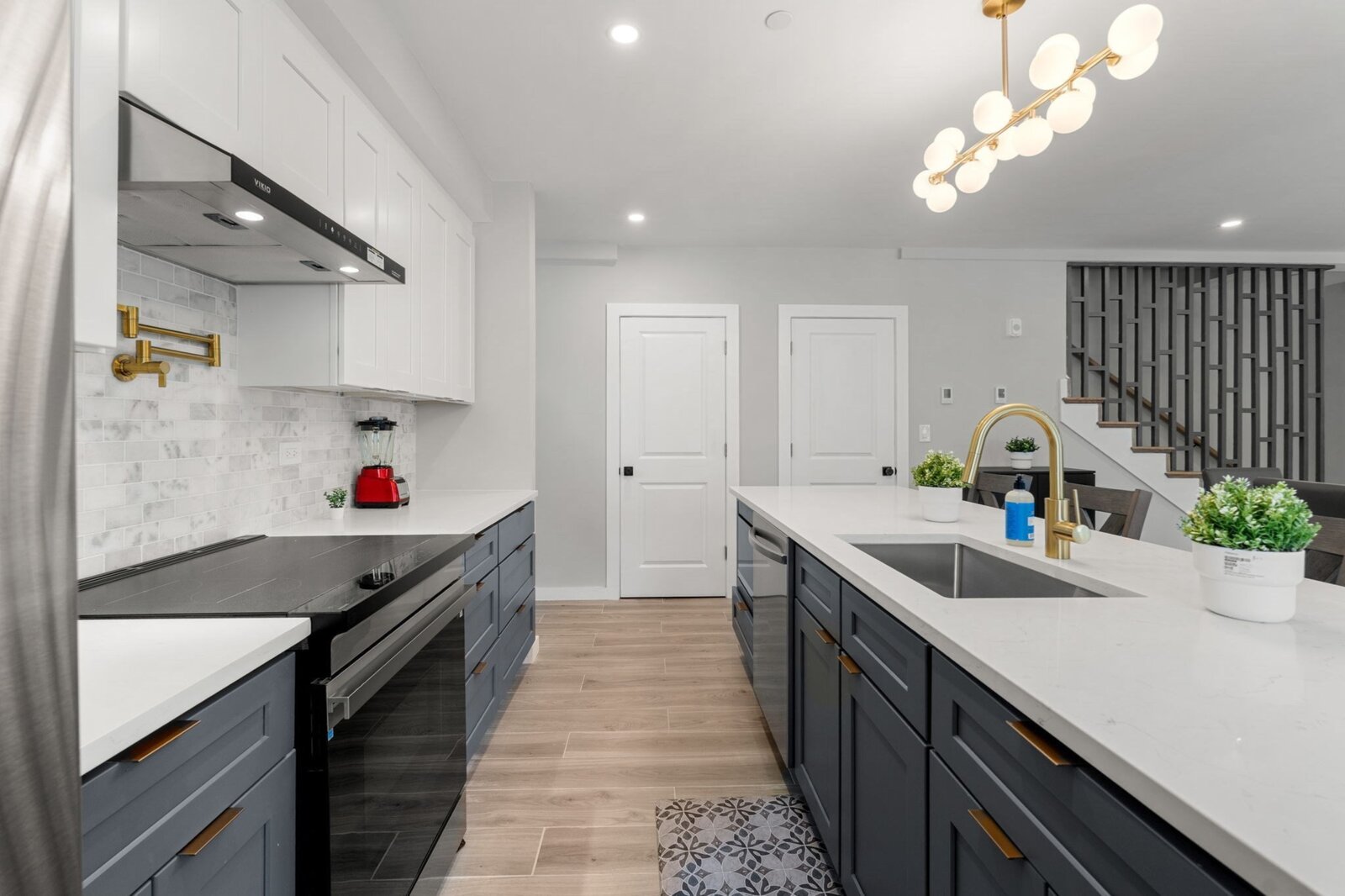 Luxury townhouse interior at twilight